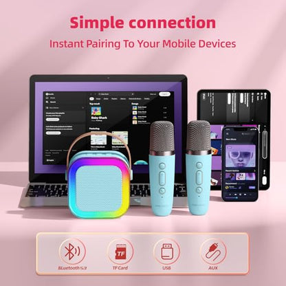 Kinglucky Mini Karaoke Machine for Kids, Top Birthday Gift Pick for Girls Ages 3-12 Years Old, Kids' Personal Video Players Accessories with 2 Mics Singing Present Toy Blue - color: Blue
