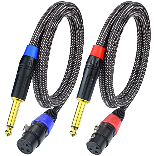 Unbalanced 1/4" TS Mono to XLR Female Microphone Cable, 6.6Feet 6.35mm Quarter inch to XLR Audio Patch Cord, Nylon Braided Heavy Duty, Copper Shielded Noise Free, for Speaker Mixer Interface - size: 6.6Feet, 2Pack