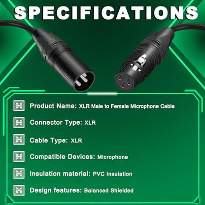 2PCS 1/4 Inch TRS Female to XLR Male Microphone Cable Balanced Quarter Inch 6.35mm to 3-Pin Plug Adapter Self Locking Metal Shell with Cable Tie, for Guitar Speakers Mixers (1.4Ft) - color: TRS to XLR