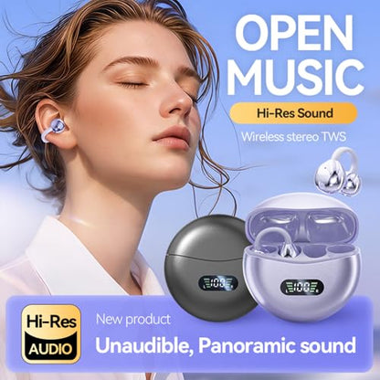 Piluyaa Clip-on Earbuds,Open Ear Earbuds Wireless Bluetooth 5.4, Lightweight Open Ear Headphones with C-Shaped Bridge,Slim Hook,60H Battery,Waterproof,for Glasses Wearers and Workouts (Black) - color: BLACK