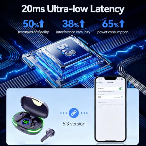 Wireless Bluetooth 5.3 in-Ear Headphones – Waterproof, 48-Hour