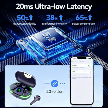 Wireless Bluetooth 5.3 in-Ear Headphones – Waterproof, 48-Hour