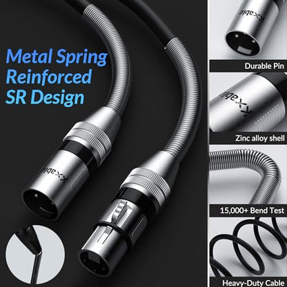 Kxable XLR Microphone Cable 3 FT, XLR Male to Female Balanced Mic Cable, 3-Pin Shielded Speaker Cord, Zinc Alloy Connectors, 22AWG Pure Copper, Metal Spring SR, Recording Studio, Podcast, Black - size: 3FT, style: 1-Pack