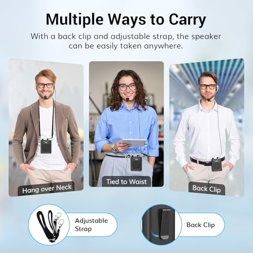 TONOR Portable Voice Amplifier for Teachers, Rechargeable Mini Pa System with 100 cm/3ft Wired Headset Microphone and Waistband, Megaphone Speaker for Classroom, Training, Yoga, Tour Guides K10