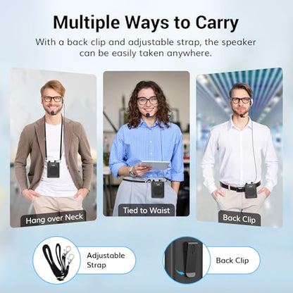 TONOR Portable Voice Amplifier for Teachers, Rechargeable Mini Pa System with 100 cm/3ft Wired Headset Microphone and Waistband, Megaphone Speaker for Classroom, Training, Yoga, Tour Guides K10