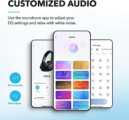 Soundcore by Anker Q20i Hybrid Active Noise Cancelling Headphones, Renewed | Over-Ear, Bluetooth, 40H ANC Playtime, Hi-Res, Big Bass, Transparency Mode, Customize via App, Travel, Home, Office - color: BLACK