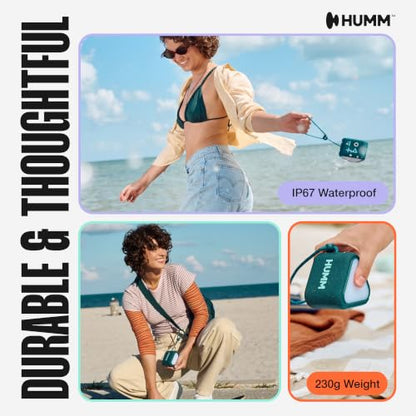 HUMM GLO Compact Waterproof & Dustproof Portable Bluetooth Speaker, Black | Features Ambient LED Lights & Hanging Strap, Stereo Pairing, Up to 18 Hours Playtime, Perfect for Travel, Bike & Beach - color: Green