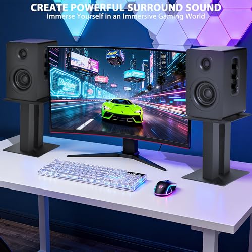 Desktop Speaker Stands 1 Pair Bookshelf Speakers Steel Studio Monitor Stand - size: 9.4"L x 8.3"W x 9.8"H