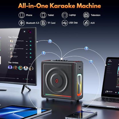 Karaoke Machine for Adults with Bass/Treble/Echo Adjustment, 300W PA System