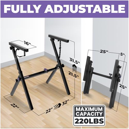 Liquid Stands Foldable Piano Keyboard Stand - 54-88 Key Z Style Adjustable Digital Piano Stand Electric Piano Stand - Portable Heavy Duty Music Stand for Kids, Adults - Sturdy Musical Keyboard Stand (Foldable Z-Style & Bench) - size: Foldable Z-Style With