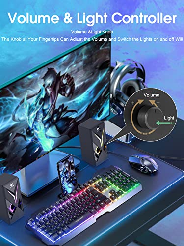 OR O R O W 【Sound Upgraded】 Computer Speakers with Volume Control, 10W Colorful LED Gaming Speakers for PC/Desktop/Laptop/Monitor, 3.5mm Aux Input, Lights On/Off Option (S201)