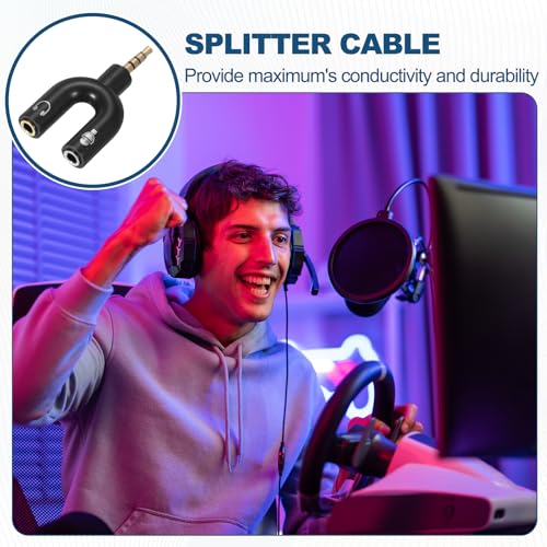MECCANIXITY 2Pcs Headset Mic Splitter Adapter, 3.5mm Male to Dual Female Y Splitter Microphone and Audio Jack Adapter for PC Laptop Smartphone, Yellow - color: Yellow