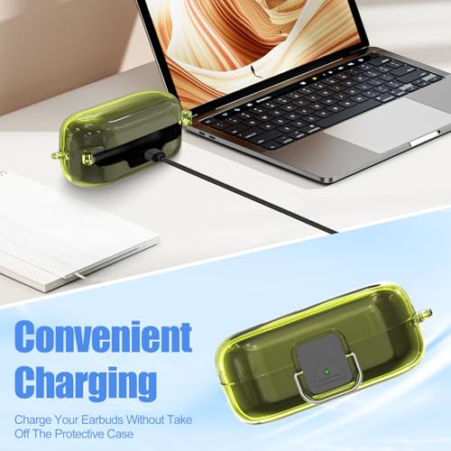 [with Safety Lock] for Sony WF-C510 Case Cover, Clear Soft TPU Protective Earbuds Case with Carabiner & Cleaner Kit Accessories Set(Clear Yellow) - color: Clear Yellow