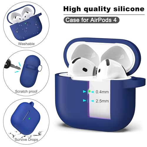 for AirPods 4th Case Cover with Cleaner Kit, Soft Skin Silicone Case Cover with Keychain, Full Protective Case for Men and Women, Compatible with Apple Latest AirPods 4 Case 2024, Royal Blue - color: C Royal Blue