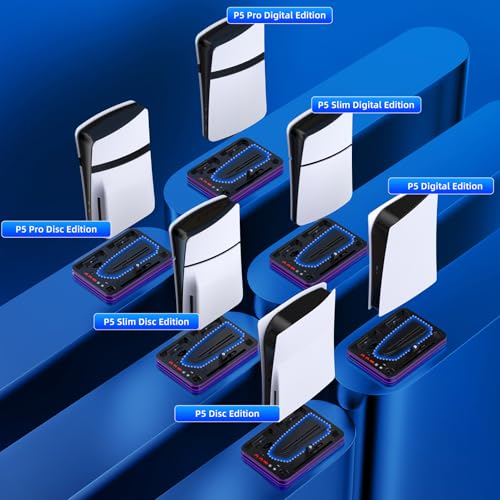 FYOUNG All in One Cooling Stand & Charger Station for PS5/Slim/Pro Console and Controller Charing Dock, Charging Stand for PlayStation Portal, Headset and Remote Holder with RGB Light Stand (Black) - color: Black