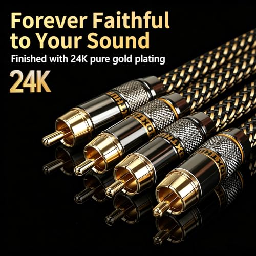 HiFi RCA Cables,Audiophile 5N OFC Nylon Braided RCA Audio Cable | Fully Shielded,24K 5μm Gold Plugs,Ferrite Core,Anti-Interference,For Home Stereo Car Audio Subwoofer Cables(39.37in/3.28ft) - size: 3.28 ft（39.37 in）