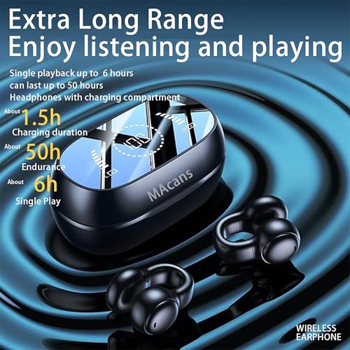 Wireless Earbuds Open Ear Clip Headphones Air Conduction Earbuds LED Power Display Earphones Sport Bluetooth 5.3 Headphones (Black) - color: Black