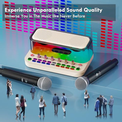 Portable Karaoke Machine with 2 Wireless Microphones, Bluetooth PA System Speaker with EQ Control, Vocal Removal, Noise Reduction, Reverb & Sound Effects, for Singing/Live Streaming/Gaming/Home Party - color: White