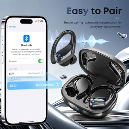 HAOYUYAN Wireless Earbuds, Sports Bluetooth Headphones, Noise Canceling Ear Buds with 80hr Playtime, LED Power Display, IPX7 Waterproof Earphones for Gym/Workout - color: Black