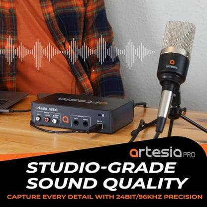 Artesia A22xt USB Audio Interface With 24Bit/96khz High-Resolution Recording, 48V Phantom Power, XLR Input, Professional Audio Interface for Music Production, Streaming, Podcasting
