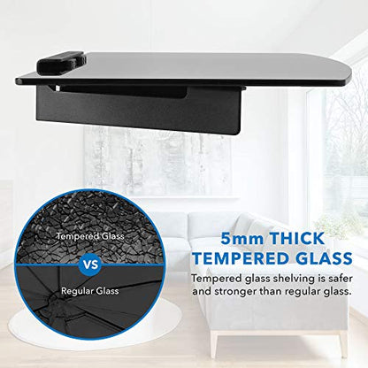 Mount-It! Floating Wall Shelf – Tempered Glass Media Shelf for Cable Box, DVD Player, Gaming Consoles (PS5, Xbox, Roku), Projector – Wall-Mounted w/Steel Frame, Cable Management, 22 lb Capacity