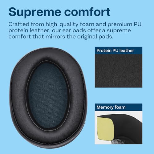 Ear Pads Replacement for Sony WH-H900N / Sony MDR-100ABN Noise Cancelling Headphone by MMOBIEL - Memory Foam and Protein PU Ear Pad Cushions - Noise Isolation Earpads Replacement – Black