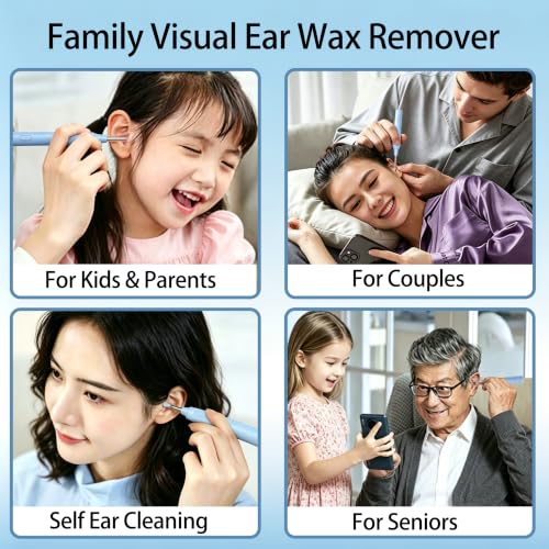 Ear Wax Removal Kit, Ear Cleaner with Camera, 1080P HD Ear Camera with Light, Ear Cleaning Camera Ear Pick Set, Ear Wax Removal Tool Camera Compatible with iOS & Android(Blue) - color: Blue