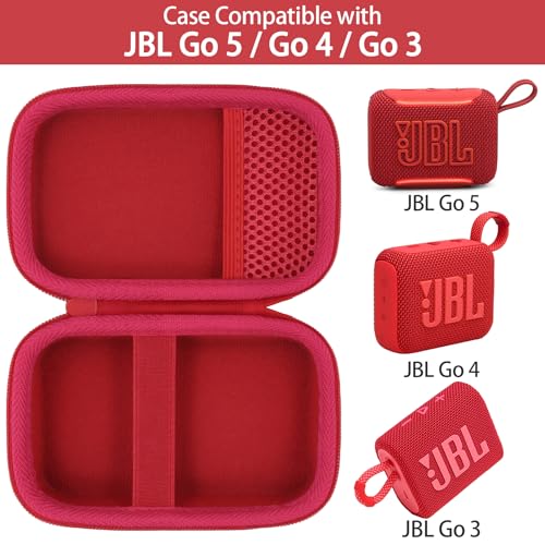 for JBL Go 5/4/3 Ultra Portable Speaker Hard Travel Case, Red | Protective Storage Bag with Mesh Pocket & Hand Strap, Shockproof EVA Carrying Box, Soft Lining - color: Red Case