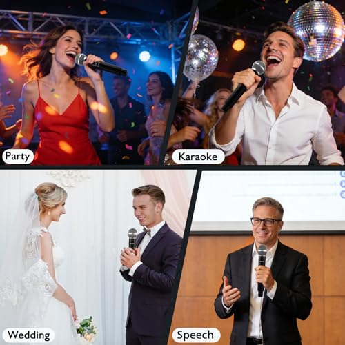 Wireless Microphones Systems for Karaoke Singing with 300 FT Reception | 2.4GHz, Rechargeable Professional Wireless Handheld Microphones with Receiver for Karaoke DJ Church Party Speaking Classroom