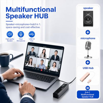 3 in 1 USB Computer Speaker with Microphone, PC Laptop Desktop Conference Speaker with Mic for Smart Home Office and Online Study，360 Degree Enhanced (3) - size: 2