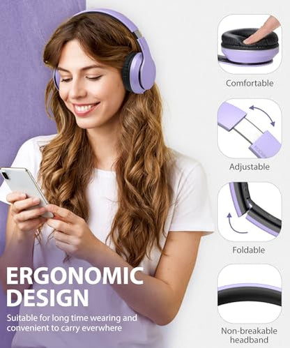 rockpapa E7 Wired/Wireless Bluetooth Headphones with Mic, 25 Hours Playtime | 2 in 1 Wire less Blue tooth Head Phones Foldable Lightweight for Kids Boys Girls Youth in School Airplane Car Purple - color: Purple Black, style: without Case