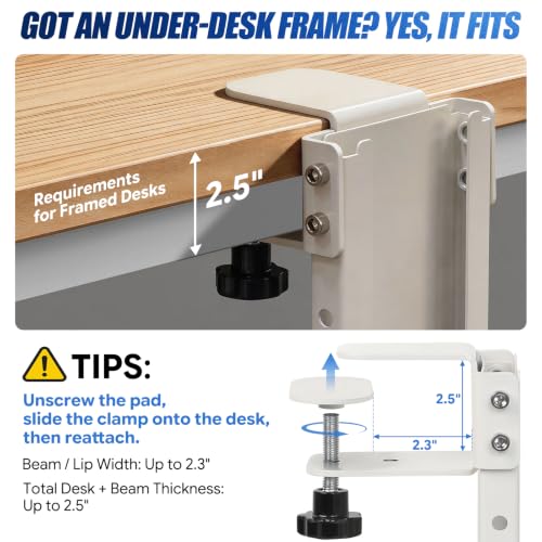 Adjustable Under Desk PC Mount, Heavy Duty No Drilling Clamp Mount on Desk Fits Most PC Tower 14.5”-22.4” (H) , Thickened & Ultra Strong CPU Holder for Standing Desk & Home Office, White - color: White