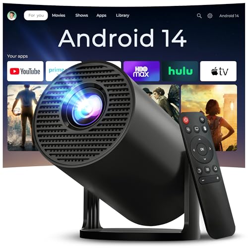 [Built-in Apps] Mini Projector 4K Supported, Android TV OS & Phone Remote - color: Black