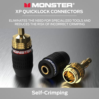 Monster XP QuickLock Banana Plugs for Speaker Wire, Self-Crimping Speaker Wire Connectors, 24K Gold-Plated Audio Connector Plugs, Color-Coded, 2 Pair (4 Plugs)