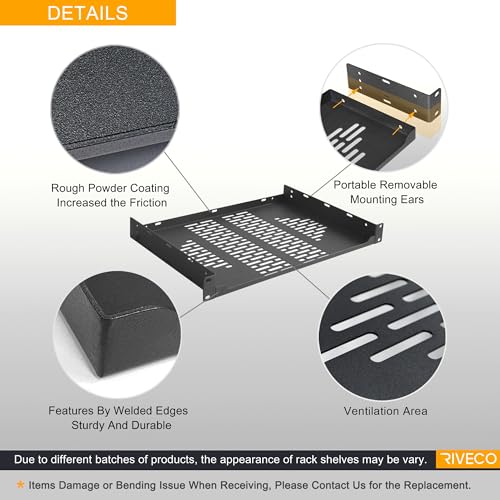 RIVECO 2-Pack 10" 1U Vented Rack Shelf for 19" Server IT Sound Cabinets - size: 10"