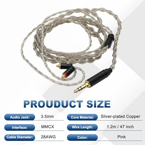 PATIKIL IEM Earphone Cable 1.2M Long 28AWG Silver-Plated Gray (3.5mm MMCX) - color: Gray, size: 3.5mm