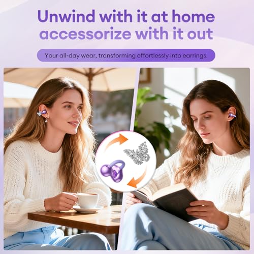 PAXA 3 in 1 Ctbuds Stylish Jewelry-Style Clip on Open Ear Headphones Wireless Earbuds, Instant Earring Mode, Ultra-Long 140H Play, Bluetooth 6.0, All-Day Wear for Work Fitness Daily Use, Purple - color: F-Purple-Butterfly Earring
