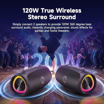 TAZATA Outdoor Bluetooth Speakers, 90W Portable Bluetooth Speaker with Bass | 95dB Large Subwoofer, IPX7 Waterproof, BT 5.3,20H / 6EQ / USB-C / Audio AUX / USB, Wireless Speaker for Party Beach Pool - color: MINI-black