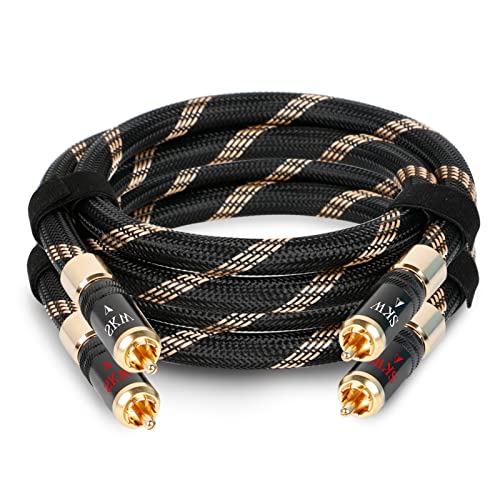 SKW Audiophile Series 6.5ft/2m Locking 2RCA Cable, Secure-Fit Connection | Heavy-duty 10mm noise-damping jacket, 24K gold-plated locking plugs, low-loss signal path, high-end turntables and preamps - color: Black-lock, size: 6.5ft (2m)