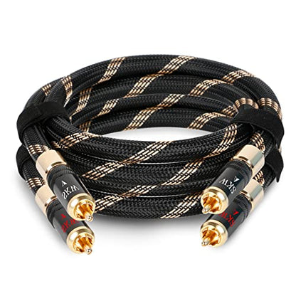 SKW Audiophile Series 4.9ft/1.5m Locking 2RCA Cable, Secure-Fit Connection | Heavy-duty 10mm noise-damping jacket, 24K gold-plated locking plugs, low-loss signal path, high-end turntables and preamps - color: Black-lock, size: 4.9ft (1.5m)