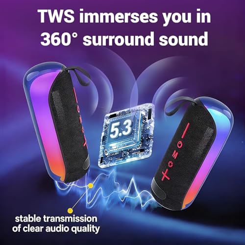 T&G Bluetooth Speaker with RGB Lights, 15W Loud Stereo Soun | IPX4 Waterproof Shower Speaker, 24H Battery Portable for Outdoor Party Beach Pool black - color: Black