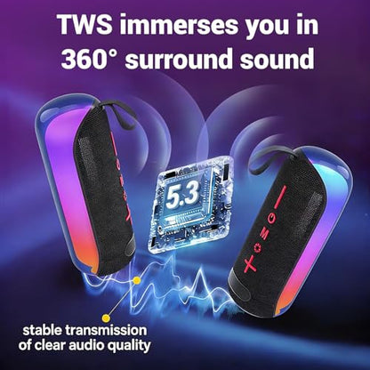 T&G Bluetooth Speaker with RGB Lights, 15W Loud Stereo Soun | IPX4 Waterproof Shower Speaker, 24H Battery Portable for Outdoor Party Beach Pool black - color: Black