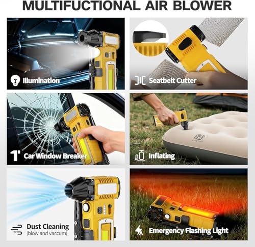 Compressed Air Duster, Cordless Rechargeable 7-in-1 Air Duster, 2 Battery 8000mAh 300000RPM, Variable Speed Electric Dust Remover for Keyboard PC Computer Car Vents Cleaning