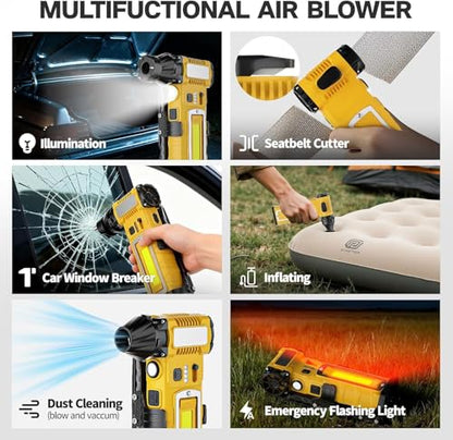 Compressed Air Duster, Cordless Rechargeable 7-in-1 Air Duster, 2 Battery 8000mAh 300000RPM, Variable Speed Electric Dust Remover for Keyboard PC Computer Car Vents Cleaning
