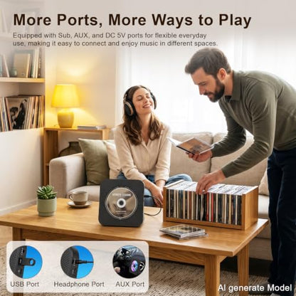 Gueray Portable CD Player with Bluetooth for Home, Hi-Fi Speaker,FM Radio | Plug-in desktop use,2-way Bluetooth mode, 3W speakers,Remote control,sleep timer, A-B repeat,USB/AUX,headphone jack - color: Black