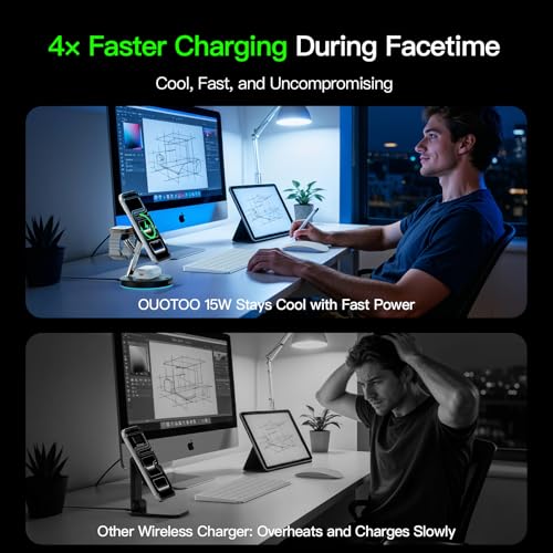 3 in 1 MagSafe Wireless Charger Stand for iPhone Apple Watch AirPods | Adjustable Blue Ambient Light,15W Magnetic Charging Station for iPhone 17 16 15 14 13 12 Series wireless charging station - color: Black