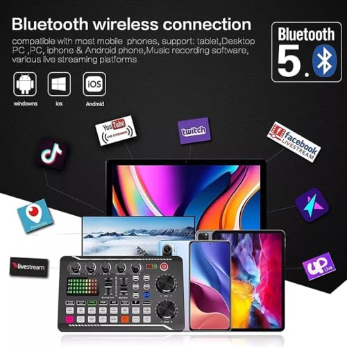 F998 Podcast Equipment Bundle, Audio Interface & BM888 Recording Studio Microphone, Professional Live Sound Card w/Dj Mixer Effects & Voice Changer for Live Streaming Gaming YouTube TikTok(Black)