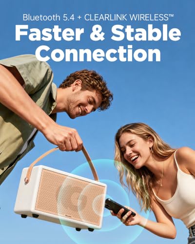 Portable Bluetooth Speaker, 150W Peak Power Home Speaker with 56H Playtime | Leather-Inspired Design, Adjustable Bass & Treble, Bluetooth 5.4, Carrying Strap for Home, Outdoor, Camping & Parties - color: White