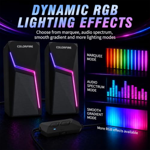 PC Speakers USB Powered 3.5mm Aux Wired RGB Computer Speaker for Desktop PC | for Laptop, Monitor, Desktop computer, Immersive 2.0 Dual-Channel Stereo