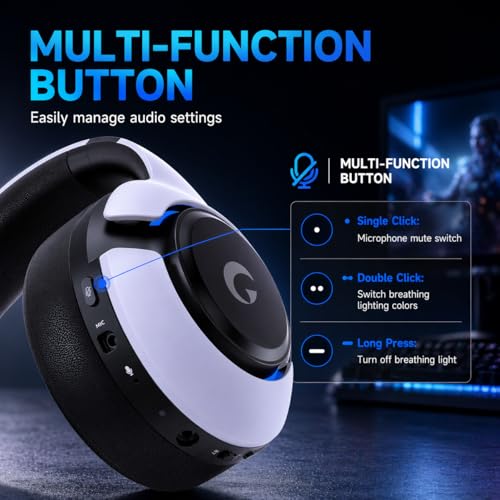 syndesmos Wireless PS5 Headset, 2.4GHz Gaming Headset for PS5, PC, Switch, Bluetooth 5.3 Headphones with Noise Canceling Mic, 7.1 Surround Sound, Low-Latency, 45H Battery, White - color: White